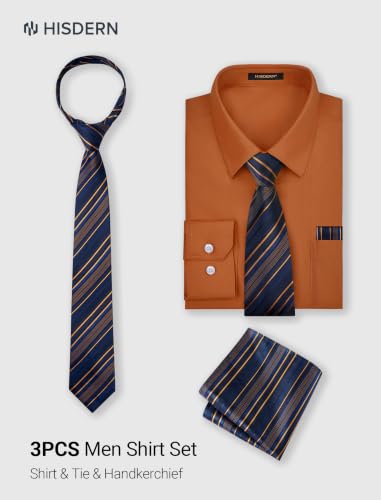 Image of HISDERN Mens Dress Shirt with Tie Pocket Square Set Classic Button Down Shirt Matching Tie Long Sleeve Shirts