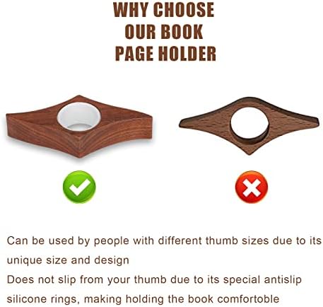 KINBOM Thumb Book Reader, Natural Walnut Book Readers, with 5 Pcs Different Size Silicone Rings, Book Page Holder for Bookmark Readers Bookworm