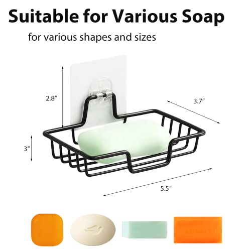Bar Soap Holder For Shower, Adhesive Dish Tray For Bathroom Wall Mounted, Metal Soap Saver Basket Black, Extra Strong Heavy Duty Waterproof Rustproof Removable, 2 Pack #TOP2