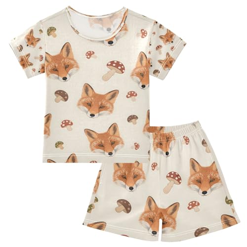 senya Fox Face Mushroom S Summer Pajamas Set Short Cotton Sleepwear 2 Piece