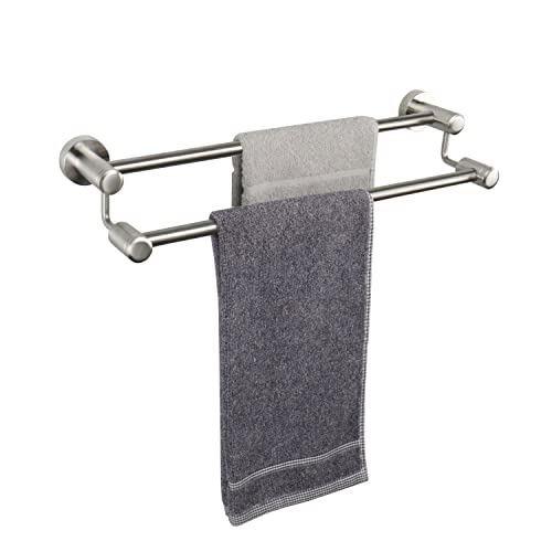 TocTen Double Bath Towel Bar - Thicken SUS304 Stainless Steel Towel Rack for Bathroom, Bathroom Accessories Double Towel Rod Heavy Duty Wall Mounted Towel Holder (Brushed Nickel, 16 in)