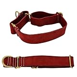 BlazingPaws® Vibrington Martingale Leather Dog Collar, Slip-On, Adjustable, for Large XL XXL Dogs, 1.5 Inch Wide in Colorful Thick Distressed Leather Shades (Cherry Red, L: Neck Size 15-19 Inches)