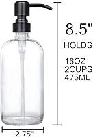 Vista 3 de Dispensador de jabón en tarro de vidrio transparente con bomba negra mate, dispensador de botellas redondas de 16 onzas con bomba de acero