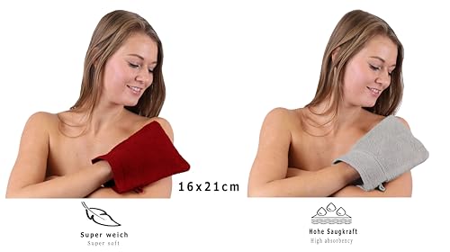 Betz 10 Stück Waschhandschuhe Premium 100% Baumwolle Waschlappen Set 16x21 cm Farbe dunkelrot und Silbergrau – Bild 5