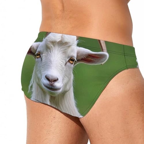 White Goat Printed Swim Briefs for Men Sexy Bikini Swimwear Elastic Beach Trunks Bathing Suit4