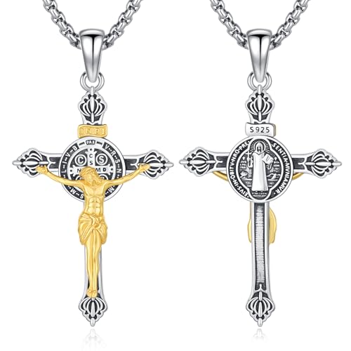 Crucifix Necklace for Men 925 Sterling Silver Jesus Cross Necklace Crucifix Cross Pendant Protection Jewelry for Men Women