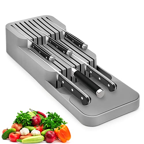 Yuragim Messerblock für Schublade, Messerblock Ohne Messer, Zweistufiger Messer Organizer, Universeller Messerhalter Schubladeneinsatz für 18 Messer Besteckkasten für Schubladen Arbeitsfläche Küche Cover