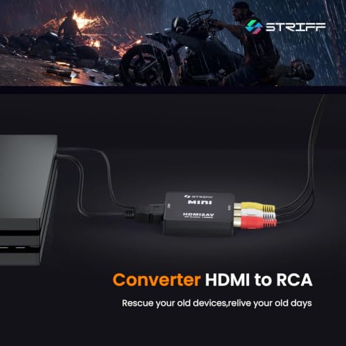 Image of STRIFF VideoBridge HDMI to RCA Converter Adapter, HDMI to AV CVBS Composite Video Audio Converter, PAL /NTSC Support, USB Powered, 1080P Compatible for TV, PC, Laptop, Fire TV Stick