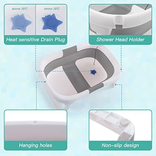 Baby BathTub, 4-in-1 Newborn to Toddler Tub with Temperature Sensor,Infant Waterproof Ear Cap and Soft Cushion included,Grey — view 6