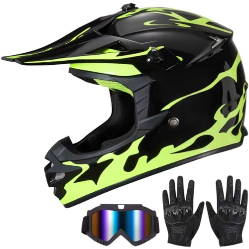 Image of Youth Kids Dirt Bike Helmet for Boys & Girls,F001 Full Face Motorcycle Helmet for Off-Road ATV Street Riding Four Wheeler Mountain Bike with Goggles Gloves,DOT Approved