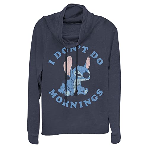 Disney womens Lilo & Stitch Stitch Mornings Women's Long Sleeve Cowl Neck Pullover T Shirt, Navy Blue, Medium US
