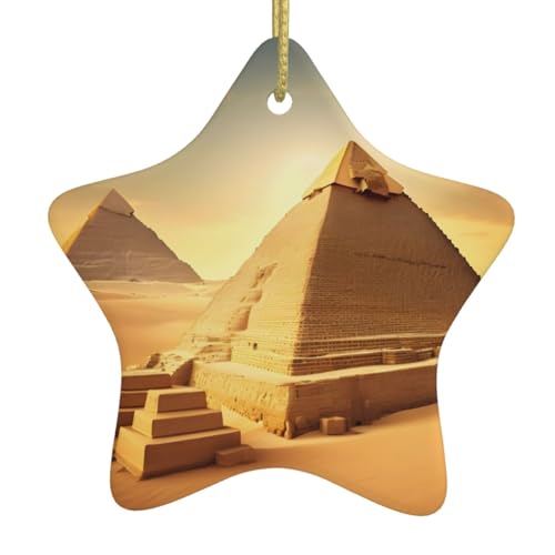Piramide egiziana con stampa desertica, decorazione natalizia da appendere, in ceramica, ornamento a forma di stella, idea regalo per albero di Natale
