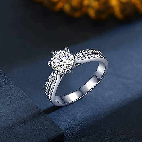 Moissanite Engagement Rings For Women,1.0 Ct Womens Engagement Rings Moissanite Rings S925 Sterling Silver With 14K White Gold Plated Halo Promise Wedding Rings D Color Excellent Round Cut Size 6 #TOP1