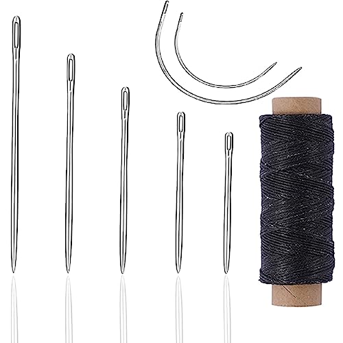Needle And Thread Kit For Sewing Hair，Curved Needles Sewing(Black) ，Leather Sewing Waxed Thread With Hand Sewing Needles Used For Repairing Sofa, Leather Canvas Repair #TOP5