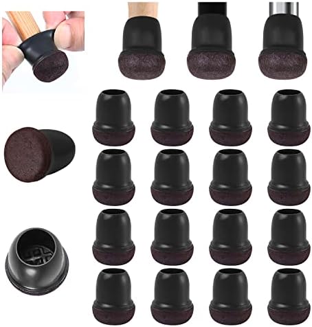 24 PCS Extra Small Silicone Chair Leg Floor Protectors with Wrapped Felt, Chair Leg Caps Covers, Felt Furniture Pads, Floor Protectors for Chair, Bar Stool Leg Protectors, Fit 0.5"-0.8"(Round, Black)