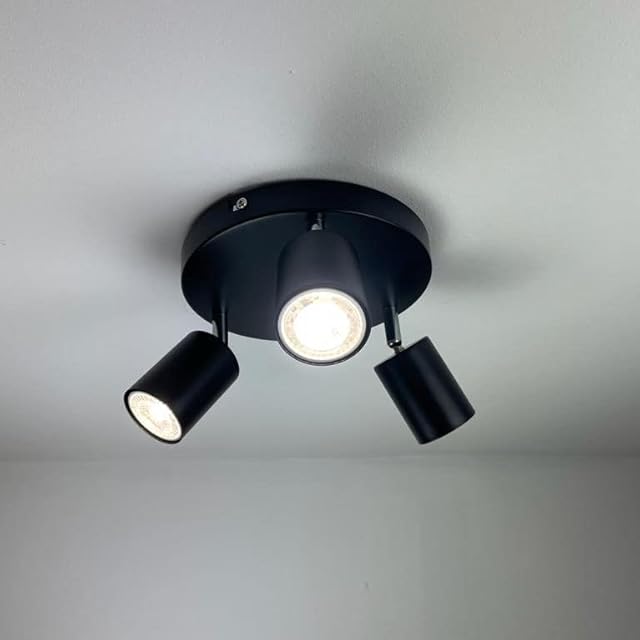 CGC Black Three Triple Spot Round Ceiling Light Chrome Angle Adjustable Heads LED