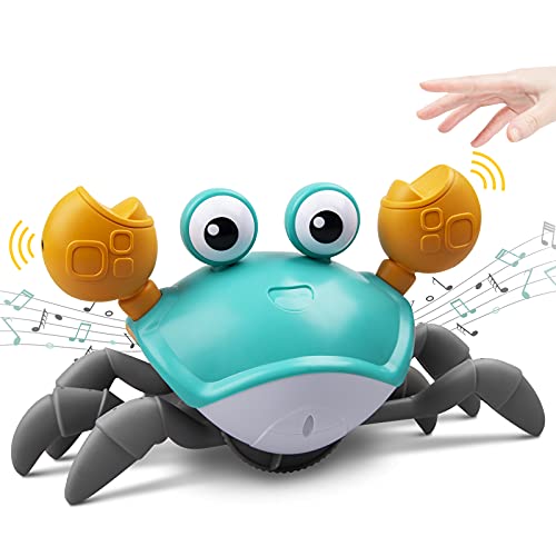 Image of ZONICE Crawling Crab Baby Toy with Music and LED Light Up for Kids, Toddler Interactive Learning Toy with Automatically Avoid Obstacles, Build in Rechargeable Battery (Green)