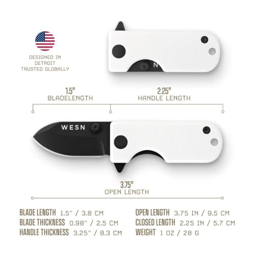 Image of WESN Microblade Premium Folding Pocket Knife - 1.5 inch D2 Steel Blade, Compact EDC Knife with G10 Handle, Manual Thumb Stud, Deep Carry Clip - Lightweight Everyday Carry (Titanium) (Blacked Out White G10 X Titanium)