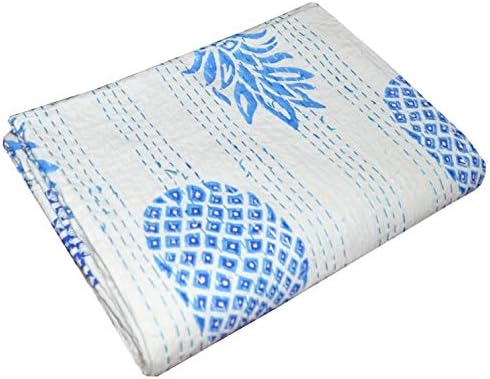 YUVANCRAFTS Indian Traditional Pineapple Print Cotton Kanhta Quilt Handblock Vintage Queen Kantha Throw Banket Bedspread