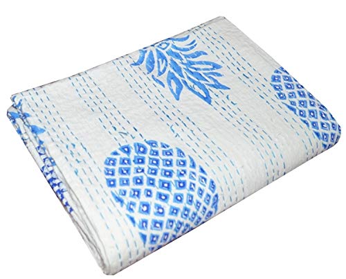 YUVANCRAFTS Indian Traditional Pineapple Print Cotton Kanhta Quilt Handblock Vintage Queen Kantha Throw Banket Bedspread