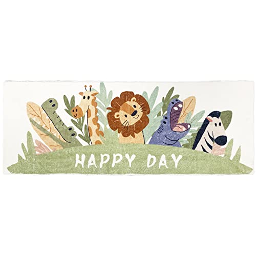 Abreeze Kids Runner Rug 5.3Ft,Animals Area Rug Play Mat For Kids Non Skid Washable Animal Throw Rugs Cute Cartoon Floor Carpet For Living Bedroom Study Nursery Dorm 2'X5.3',Green #TOP1