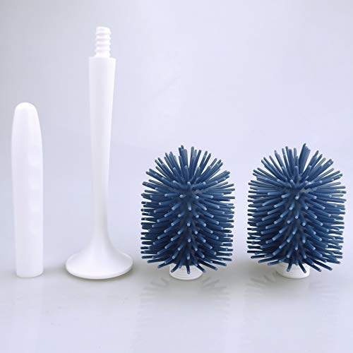 bretoes Toilet Brush Bathroom Brush Replace Head (1 Lever + 2 Brush Heads)(White & Blue) - Thumbnail 2