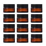 12Pcs Small Amber Glass Jars with Black Lids Empty Cosmetic Containers with Inner Liners Refillable Travel Containers Bottles for Lotion Face Cream Makeup Lip Balm 5g