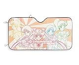 Sailor Moon SuperS Characters Accordion Sunshade for Windshield | Foldable Sun Visor Protector for Cars, Trucks, SUVs | Blocks UV Rays, Sun Glare | Anime Manga Gifts and Collectibles | 58 x 28 Inches