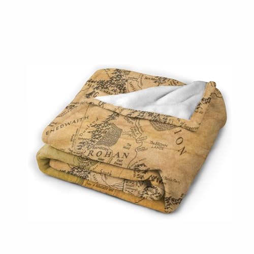 eexuujkl Leichte Pelz-Plüschdecke für gemütliches Nickerchen überall, warme und gemütliche Decke im Mittelerde-Kartenstil, Dunkelbraun, 150 x 130 cm