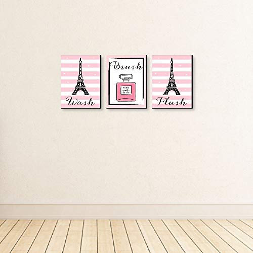 Big Dot Of Happiness Paris, Ooh La La - Kids Bathroom Rules Wall Art - 7.5 X 10 Inches - Set Of 3 Signs - Wash, Brush, Flush #TOP2