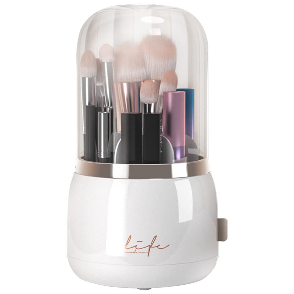 Porta Pennelli Trucco Rotante 360° - Organizzatore A 6 Scomparti Con Copertura Trasparente, Colore Bianco - Foto 12