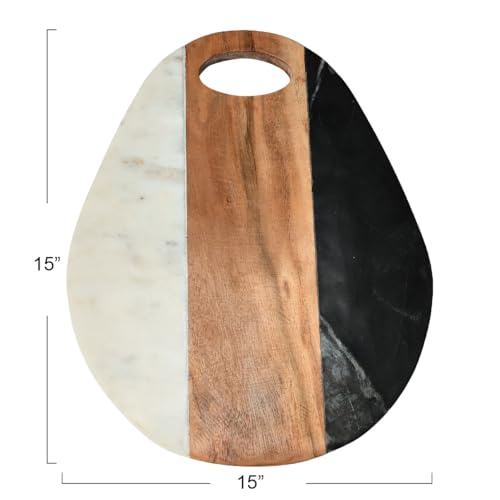 Bloomingville Marble and Acacia Wood Cutting Board with Handle, Multicolor by Bloomingville - Image 2