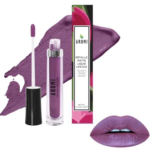 Aromi Vulgar Violet Metallic Liquid Lipstick, Mauve Plum Shade