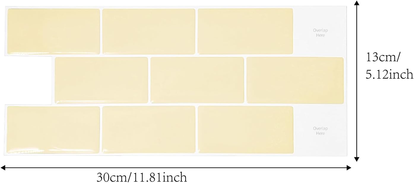 Alwayspon 10 Sheets Yellow Cream 3D Vinyl Backsplash Subway Sticker Peel and Stick, Self-Adhesive Wall Tile Transfer Wall Sticker Sheets for Kithchen Bathroom, 12x6inch
