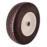Flat Free 16x5.00-8 Tire with 1 inch Bearings, 3” Center Hub Turf Tread 16x5.00-8 tire and Wheel for Lawn Mower Garden Tractor Wheelbarrow, 16 inch Solid Tire with 1 inch Bore