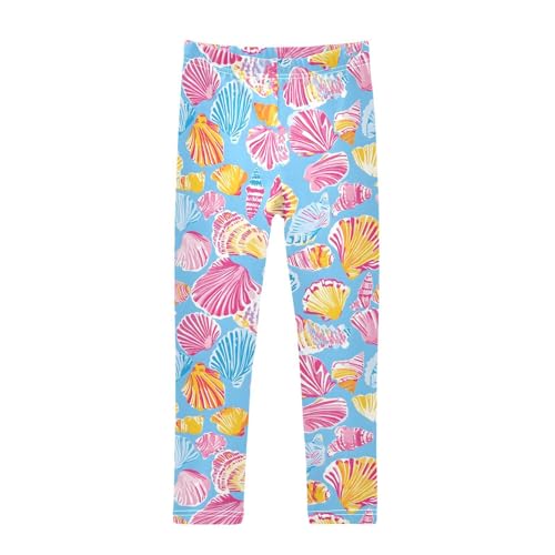 Pink Yellow Shell Girls Leggings Soft Stretch Workout Yoga Dance Pants for Kids Casual Tights