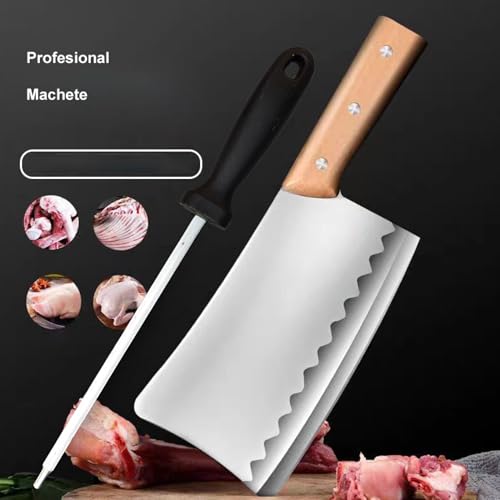 Image of Machado Forging Serbian Chef Knife Set - 12 inch Full Tang High Carbon Clad Steel Butcher Cleaver with Knife Sharpener - Perfect for Vegetables, Fish, Meat - Ideal for Kitchen, Hotel, Restaurant