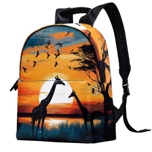 Sac à dos de voyage à motif girafes au coucher du soleil