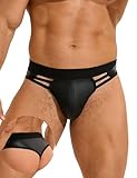 comeondear Herren String Tanga Sexy PU Leder Slip Thong T Back Große Größen Sissy Dessous Männer Höschen Pouch Gay Unterwäsche Unterhosen Low Waist Wetlook G-String Mens Underwear Briefs Schwarz,M