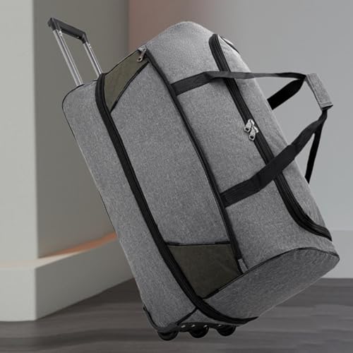 Wheeled Duffel Bag Travel Trolley Bag Foldable Tote Carrying Bag Portable Overnight Bag Luggage Bag for Women Picnic Men Trip, Gray, L4
