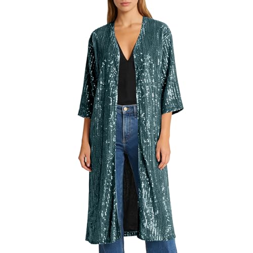 Blazer Lentejuelas Mujer Chaqueta Dorada Mujer Brillo Cárdigan Manga Larga Fiesta Ropa Camisa Otoño 2#Verde Oscuro M