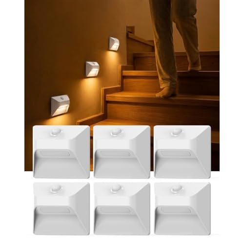 6 Pack Motion Sensor Stair Lights Indoor, 2200mAh Rechargeable Night Light with Magnetic Mount, Hallway Lights, Stick-On Lights for Stairs Hallway Bedroom Bathroom Closet Cabinet (White) Whi