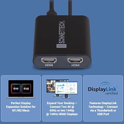 SoNNeT DisplayLink USB-C to Dual 4K 60Hz HDMI Adapter