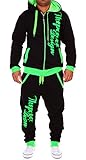  Violento Kinder Jungen Jogginganzug Jogging Hose Jacke Sportanzug Sporthose Fitness Hoodie schwarz/grün XXS 152