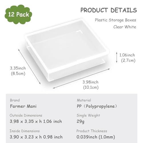 Image of 12 Pack Rectangular Clear Plastic Organizer Storage Box Containers (3.98 x 3.35 x 1.06 Inch) with Lid, Small Plastic Containers for Beads and More