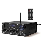 Amplifier Audio 800W, Home Stereo Amplifier with 2-Channel, RMS 60Wx2, Bluetooth 5.0, HiFi Mini Amp with Echo, MIC, USB, SD, AUX, for Home, Car, Karaoke KS-33BT