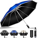 逆折り式10本骨 折りたたみ傘 ワンタッチ自動開閉 メンズ レディース兼用 耐風・豪雨対応 広幅105cm 大きい 反射テープ付き 遮光99%・UVカット99% 男子日傘 テフロン加工 折り畳み傘 収納ポーチ付き 晴雨兼用 梅雨対策 丈夫耐久