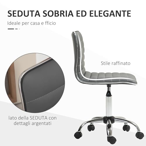 Sedia da Ufficio Ergonomica in Finta Pelle PU con Altezza Regolabile, Poltrona da Ufficio e Studio con Seduta Girevole e 5 Ruote, Grigio Scuro - Sedia gaming - Immagine 4
