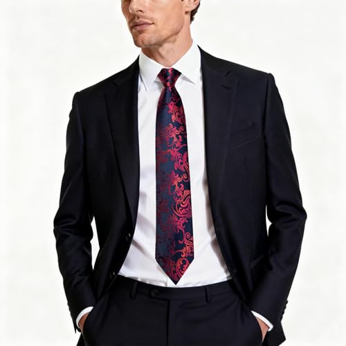 Image of DiBanGu Mens Paisley Tie Sets Silk Jacquard Woven Floral Necktie and Pocket Square Cufflinks Wedding Business Party