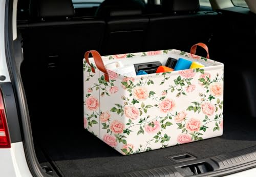 Image of CLOCOR Rectangular Storage Basket Empty,Gift Basket,Waterproof Storage Bin with Handles,Room Decor(Watercolor Rose)
